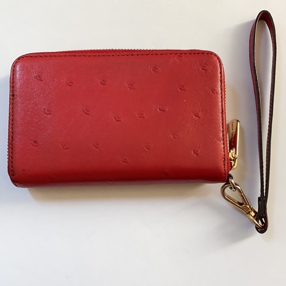 Michael Kors Red Ostrich Print Leather Wristlet Wallet - Picture 3 of 11